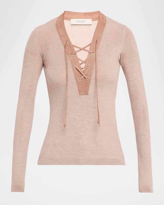 Journey Lace-Up Ribbed Wool Sweat